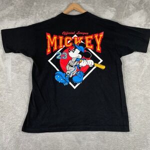 Vintage Disney Mickey Mouse Baseball Shirt Mens XL Black 90s Retro